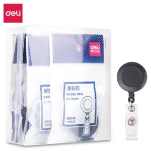 Clip Negro con cordón retráctil - Longitud estirable: 80 cm - Pack x 12