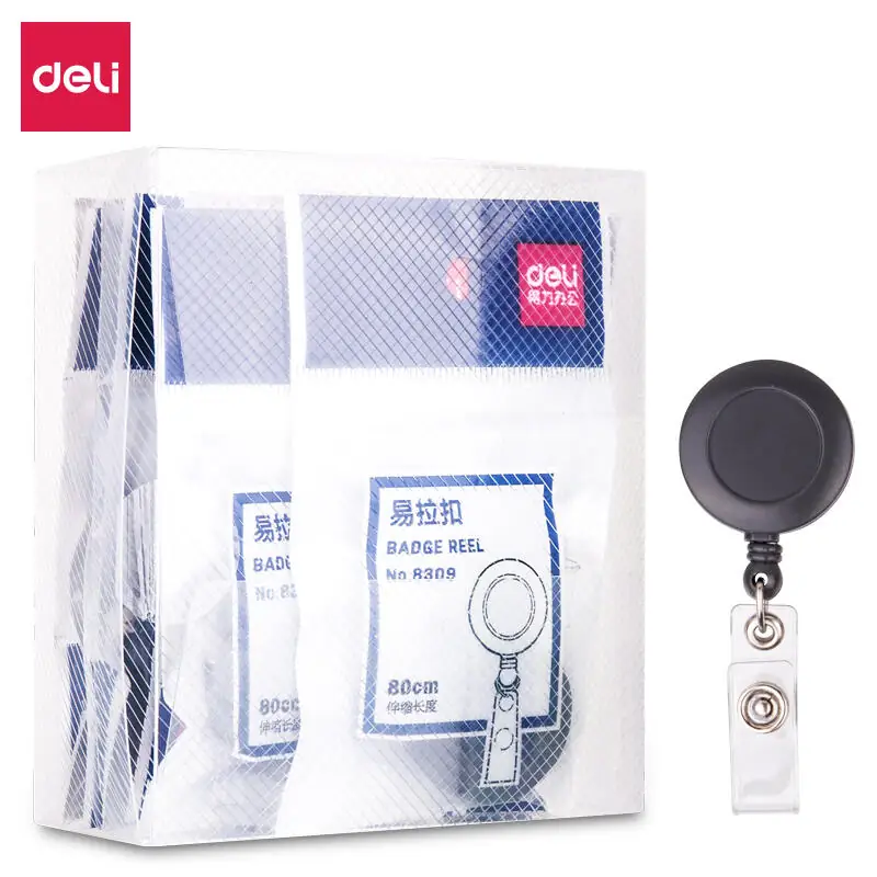 Clip Negro con cordón retráctil - Longitud estirable: 80 cm - Pack x 12
