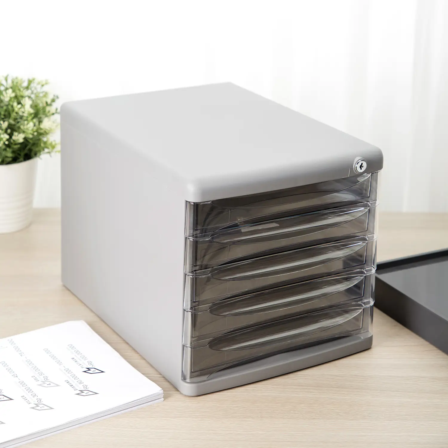 Gabinete 5 cajones c/cerradura Gris - Imagen 2