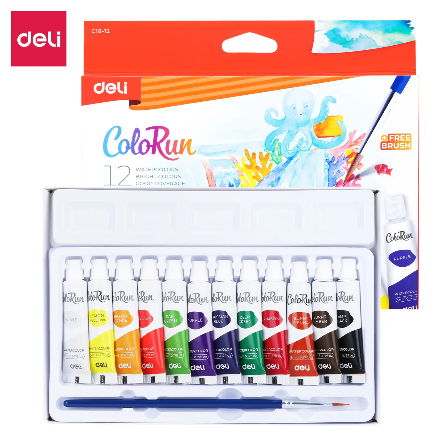Pinturas acuarelables Color Run con pincel - 12 colores