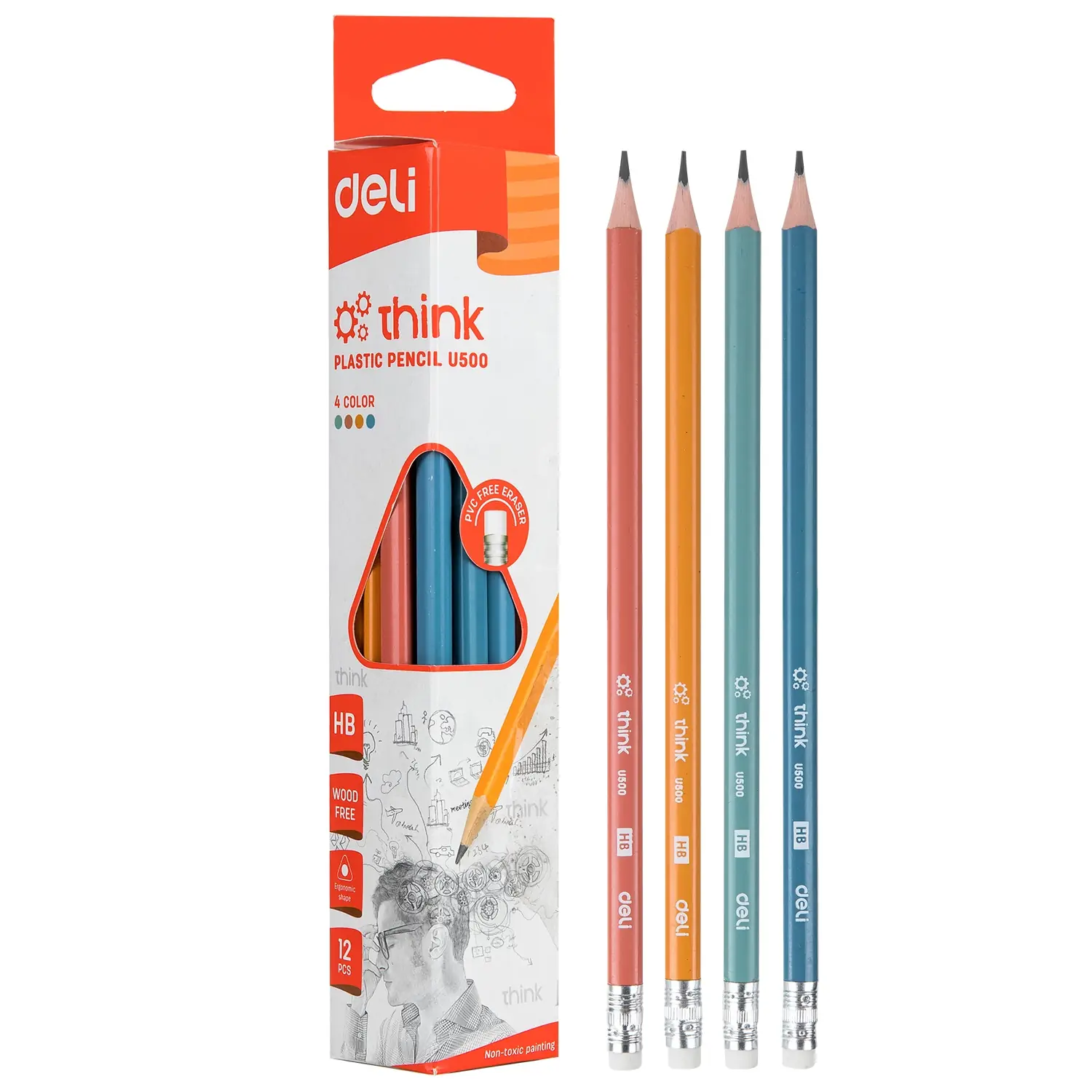 Lapiz Negro Grafito Eco Think con goma HB triang x 12